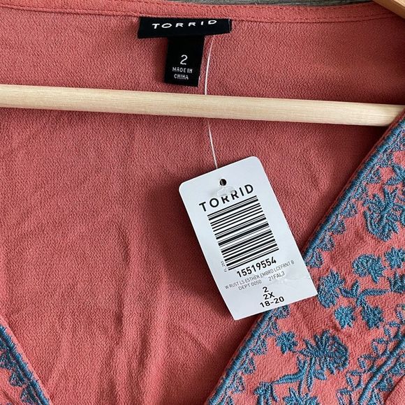 Torrid Rust Embroidered Front Babydoll Blouse Size 2X NWT - Picture 5 of 6